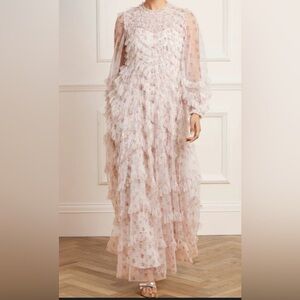 Needle & Thread Pink Floral Tiered Ruffle Maxi Dress